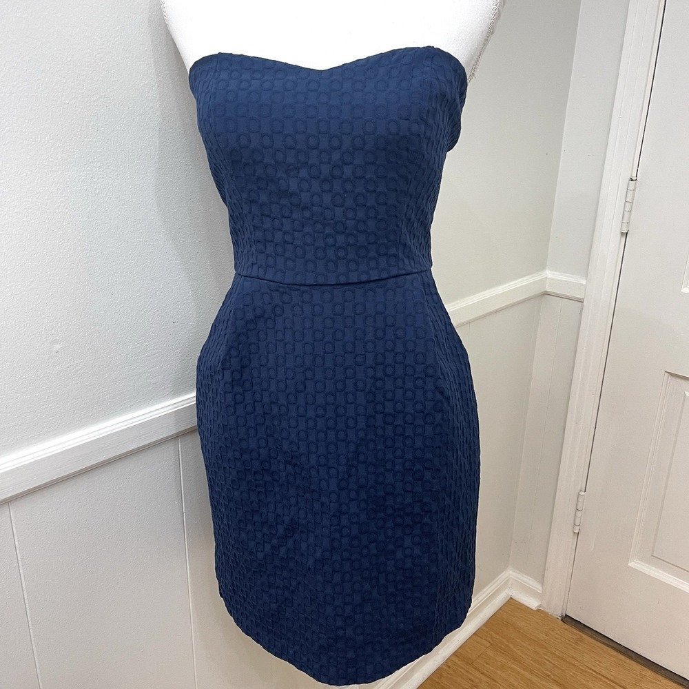 Alya Women's Strapless Dress‎ Navy Textured With Pockets Size Small